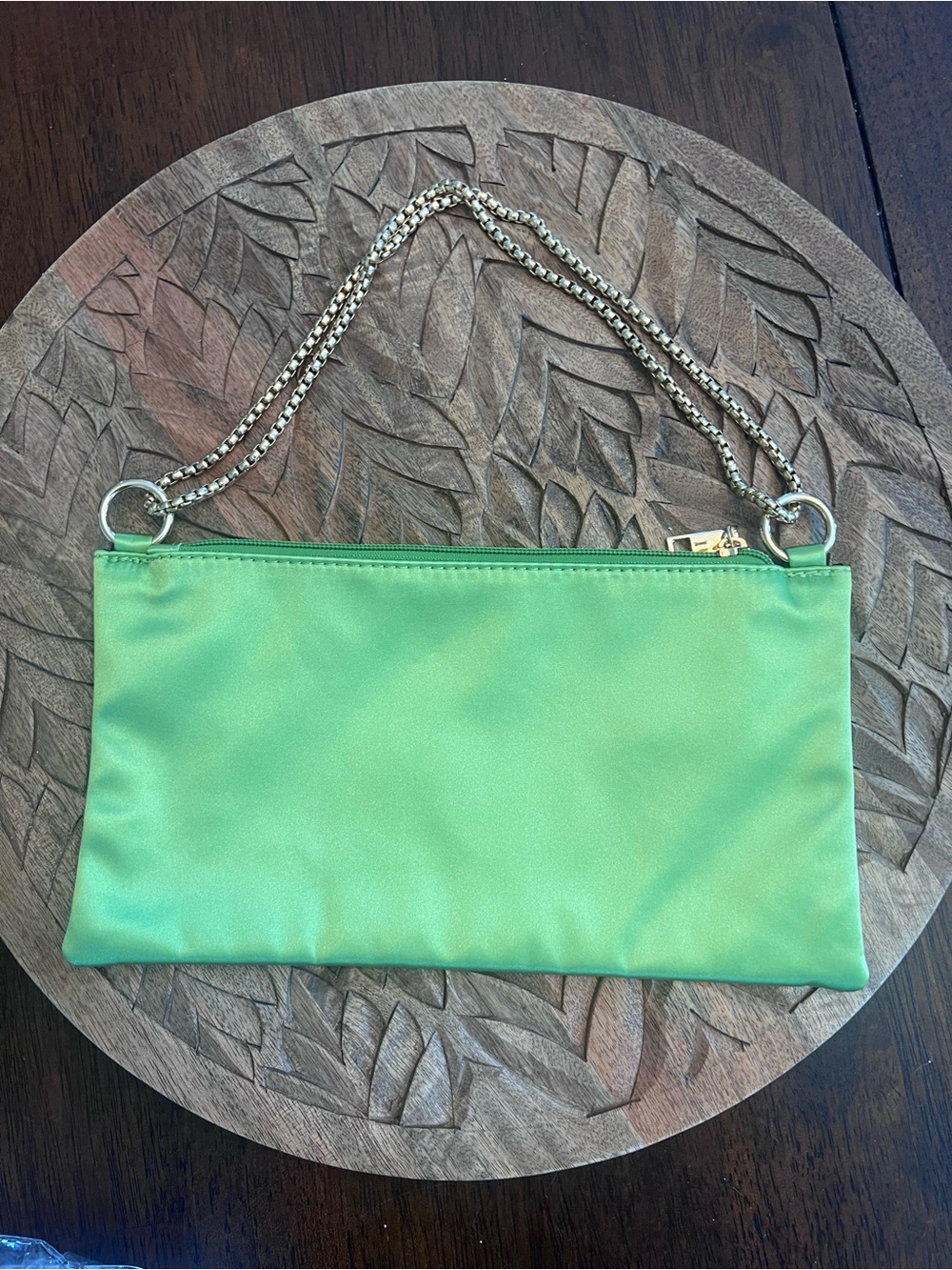 New Satin Gold Chain-Handle Shoulder Bag in Lime Green